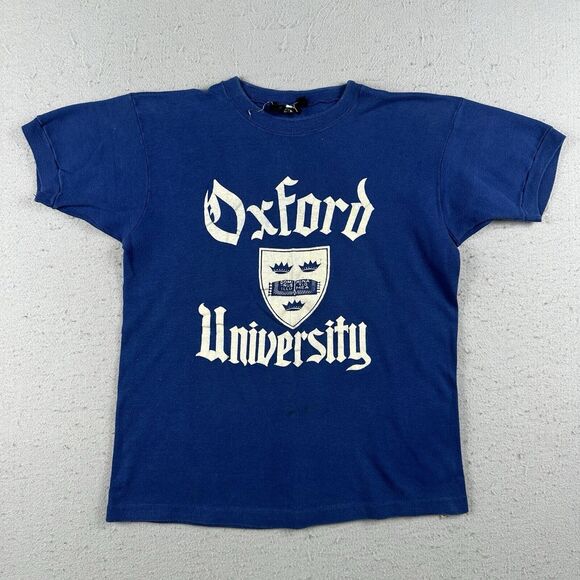 Vintage 60s 70s Oxford University Shirt Men’s Small Blue Flocked Letters